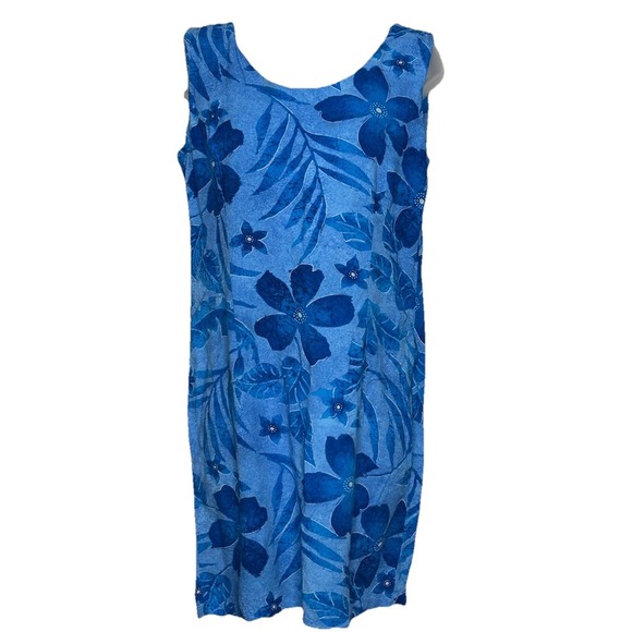 Jams World Janice Dress Sleeveless Rayon Large Lanikai Blue Floral Hawaiian - Picture 1 of 9